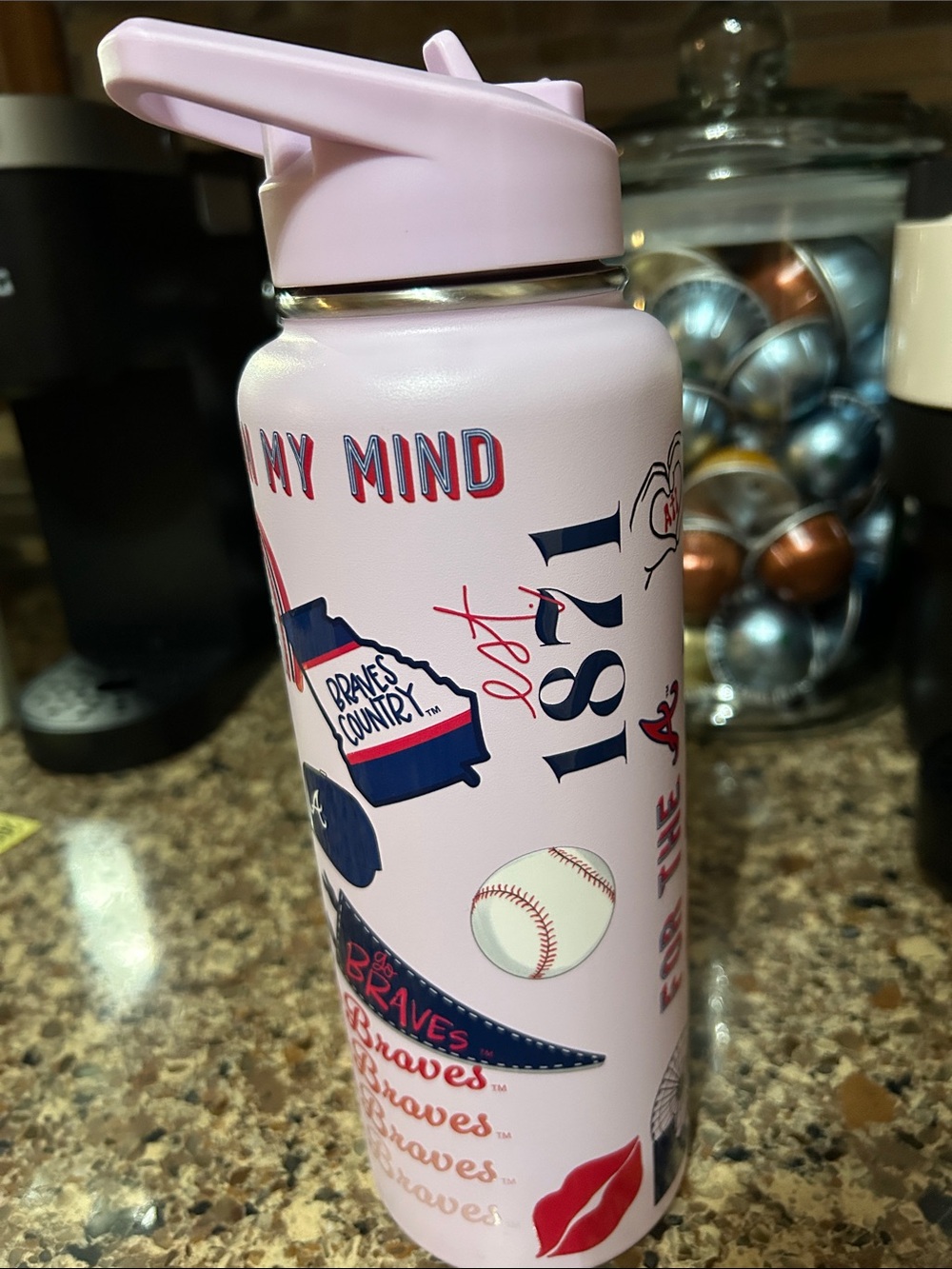rave Pink Atlanta Braves Sticker Water Bottle - Picture 3 of 5